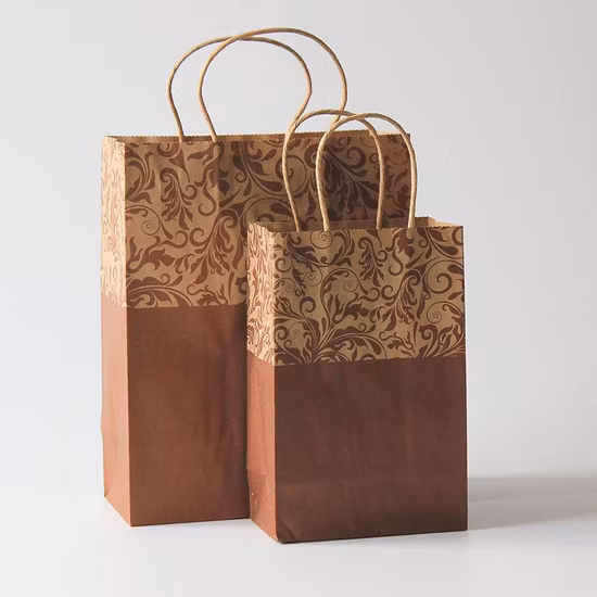 Custom Recycled Printed Promotional Art Shopping Gift Brown / White Kraft Paper Bags with Twisted Handle