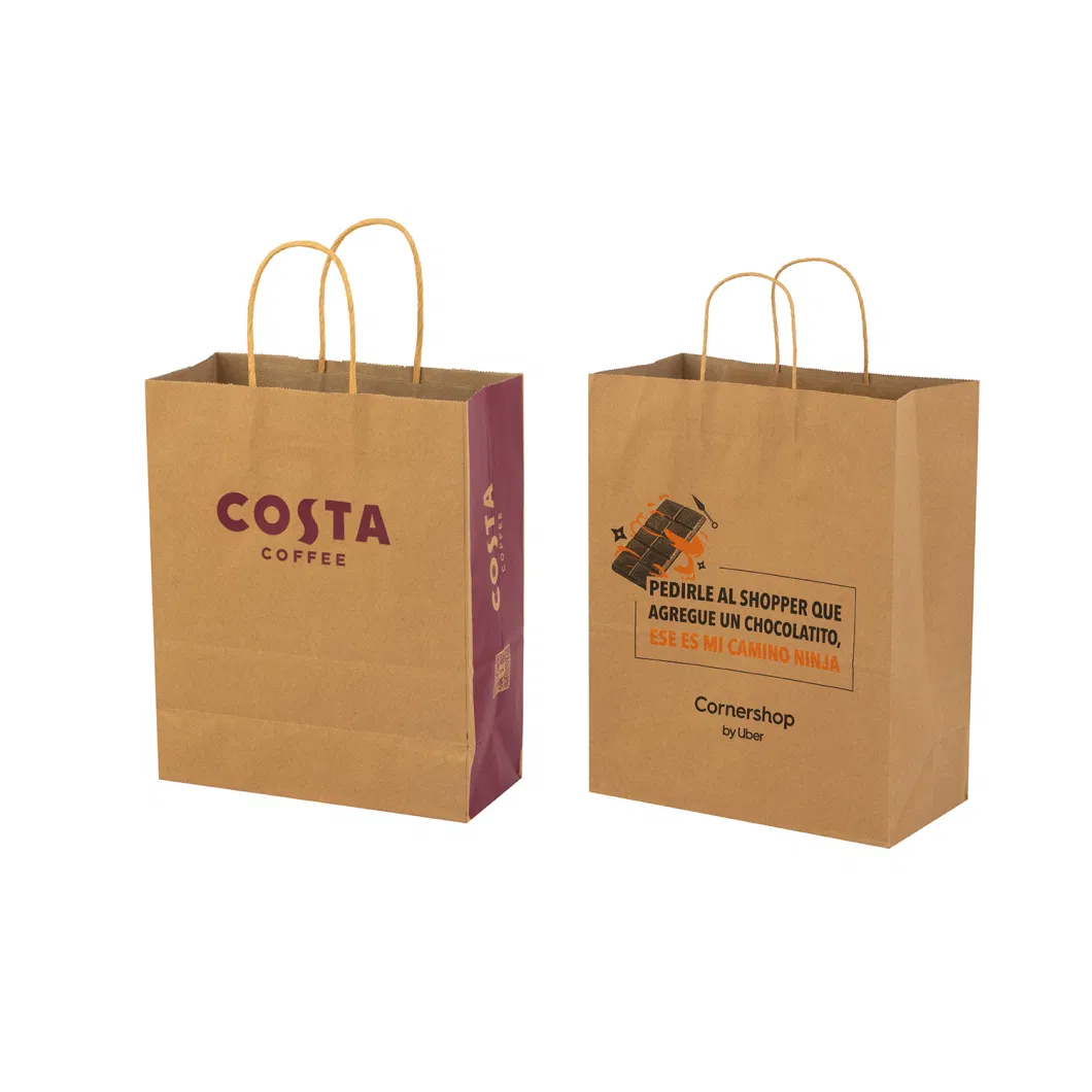 Eco-Friendly Printed Natural Grocery Paper Bag Brown Twisted Handle Paper Shopping Bag