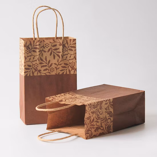 Custom Recycled Printed Promotional Art Shopping Gift Brown / White Kraft Paper Bags with Twisted Handle