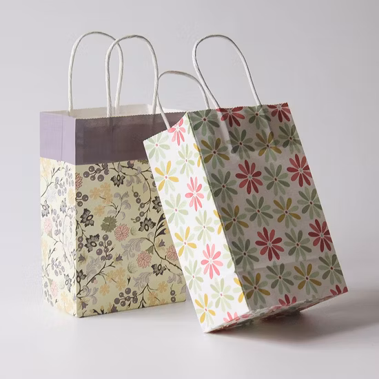 Custom Recycled Printed Promotional Art Shopping Gift Brown / White Kraft Paper Bags with Twisted Handle